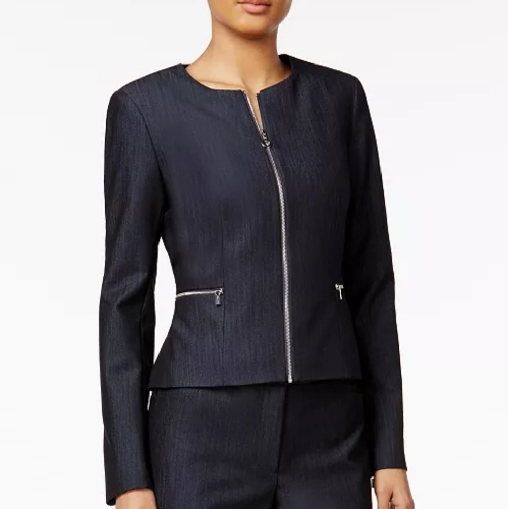 Calvin Klein Peplum-Back Blue Blazer Size 14P NWT